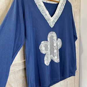 POL Blue Lace Flower Top